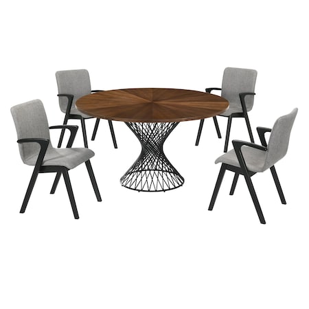 Armen Living Cirque and Varde 5 Piece Walnut Round Dining Set SETCQDIWA5A